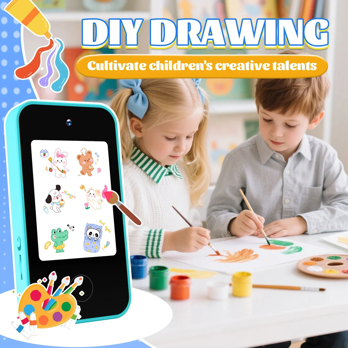 Kids Smart Phone Toy with Dual Camera Educational Games Music Player Safe Mode Best Birthday Gift HD 1080P Kids Camera Toys
