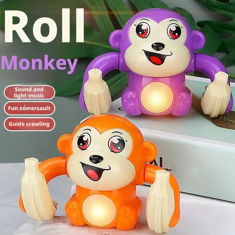 Rolling Monkey Toy Electric Induction Tumbling Monkey with Light Sound Effect Obstacle Sensing Crawling Flip Toy For Kids