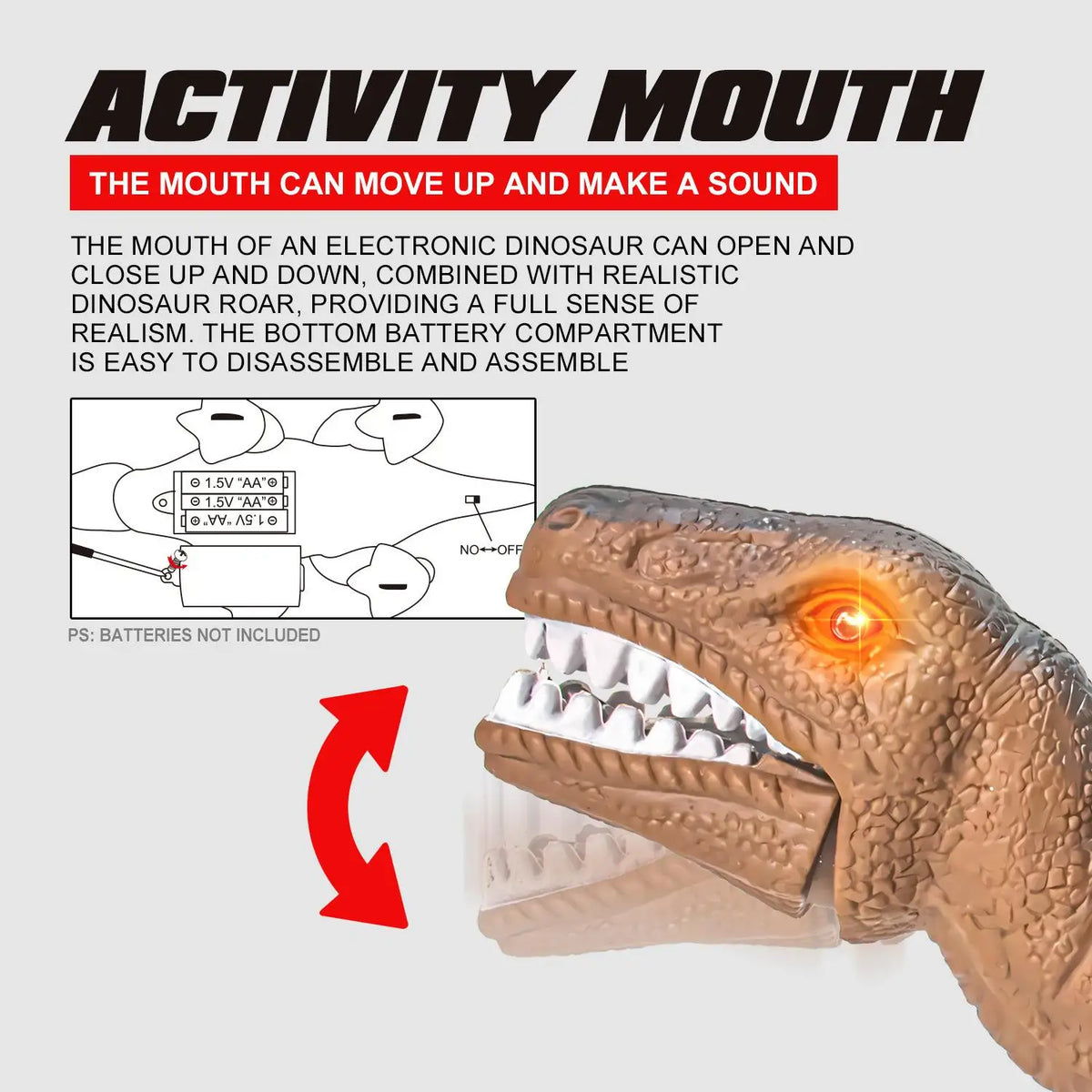 Electric Walking Dinosaur with Roaring Sound LED Lights, Movable Mouth Realistic Dinosaur Toy Kids Boys Birthday Gift