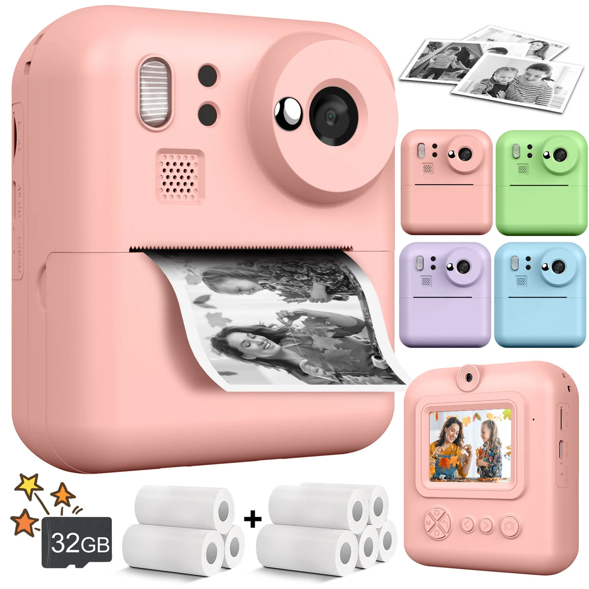 Kids Camera Instant Print Photo, Portable Thermal Printing Camera Toy with HD Digital Video, for 3-12 Years Old Boys Girls