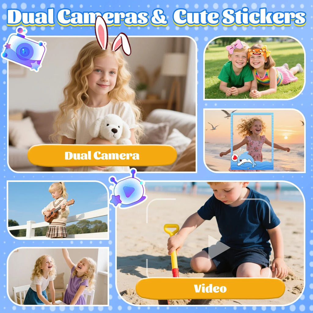 Kids Smart Phone Toy with Dual Camera Educational Games Music Player Safe Mode Best Birthday Gift HD 1080P Kids Camera Toys